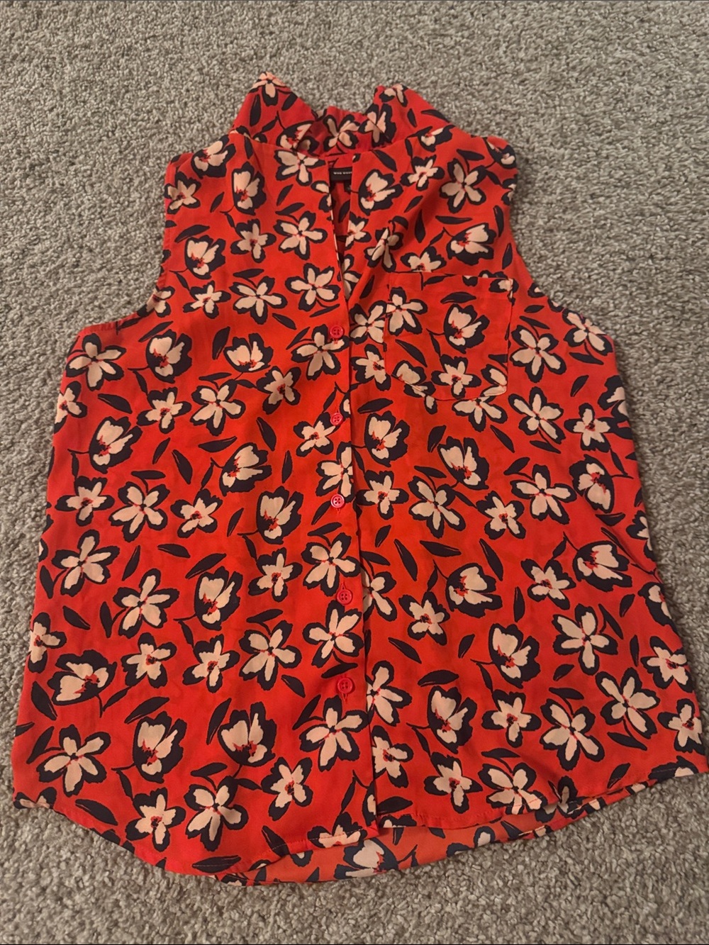 Sleeveless Red Floral Button-Front Women’s Top